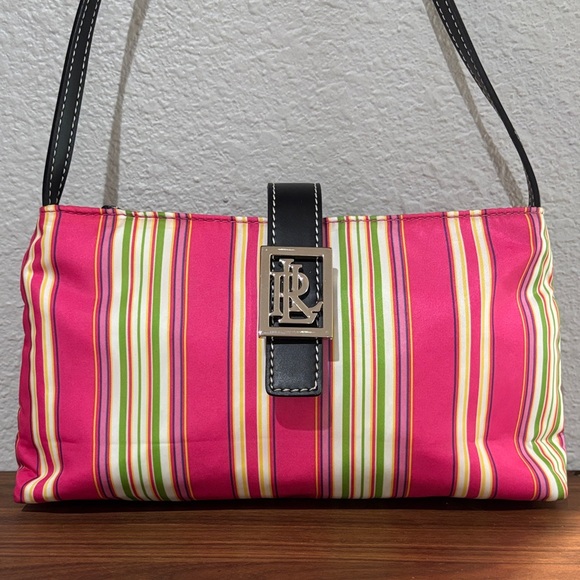 Y2K Ralph Lauren Pochette Baguette Pink Striped Shoulder Bag - Picture 3 of 11